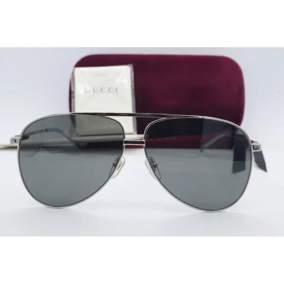 Gucci GG G1098S 004 Aviator Silver Sunglasses Gray Lenses 62mm - Picture 4 of 8